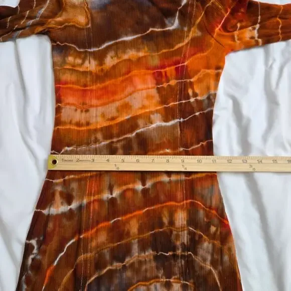 Le Lis Earthy Hippie Festival Boho Tie-Dye Ribbed Front Slits Body Con Midi S/M - Picture 8 of 12